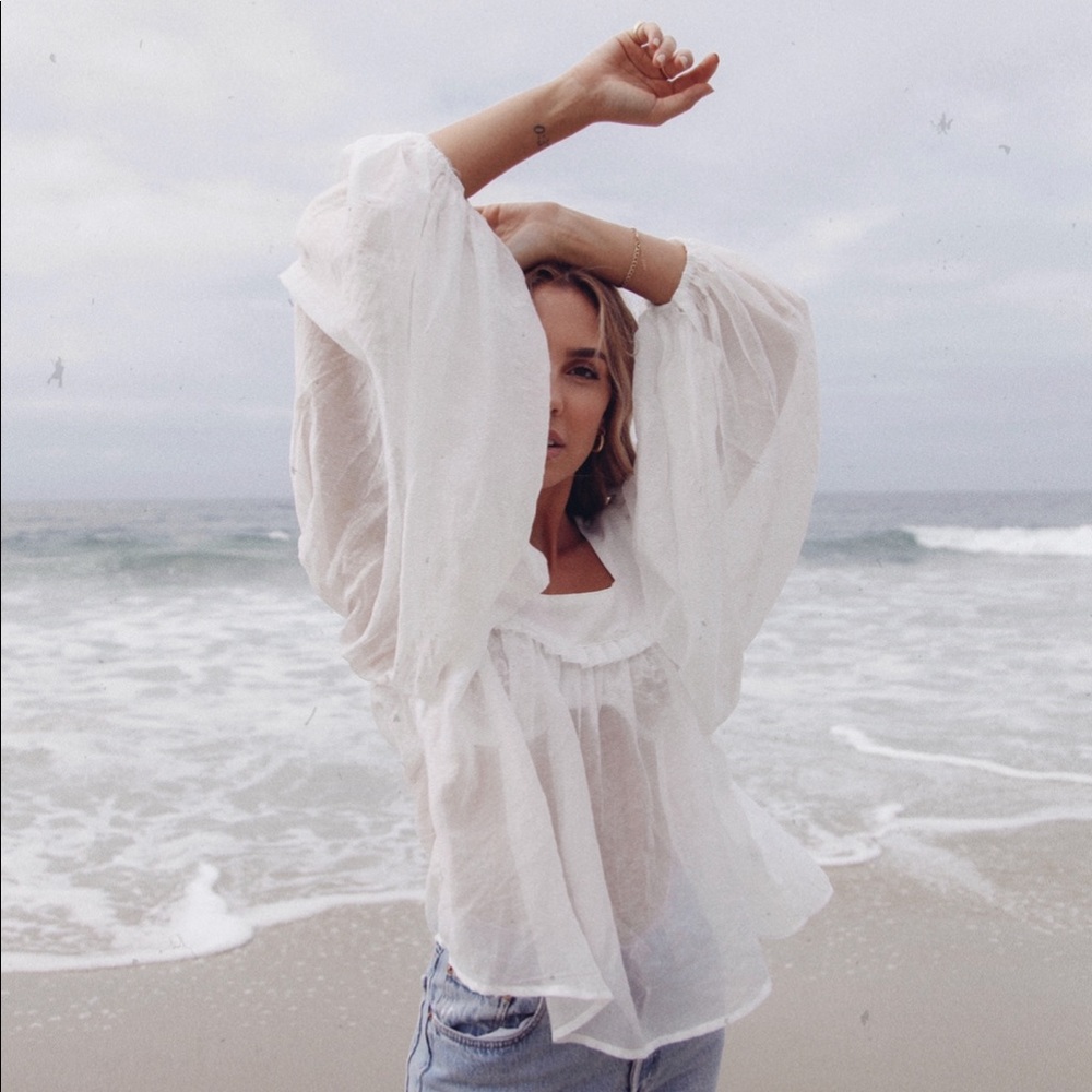 Verge Girl sheer white puff sleeve top